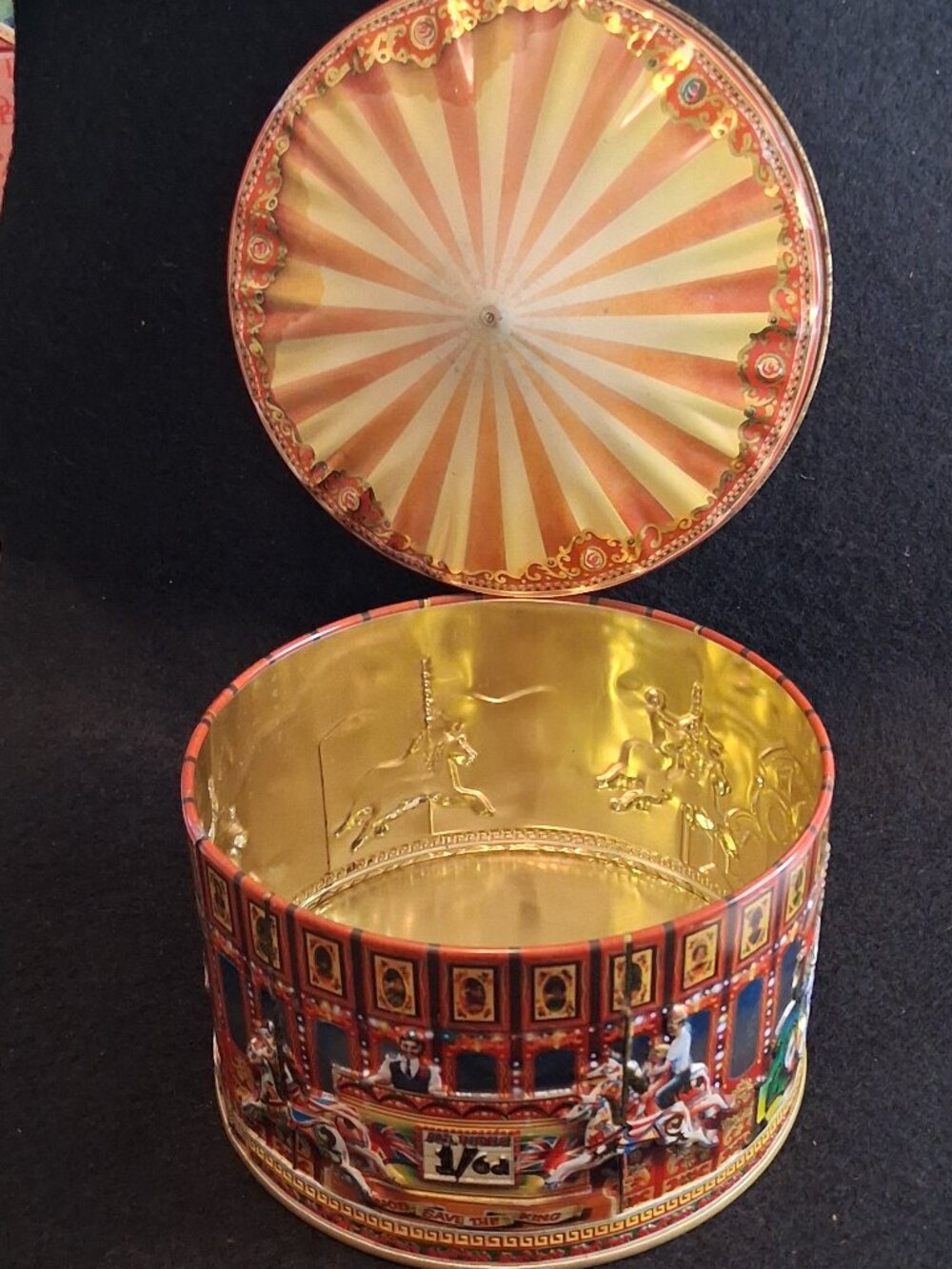 Churchill’s of London Vintage Carousel Candy Tin • Embossed Conical Lid - Picture 4 of 9